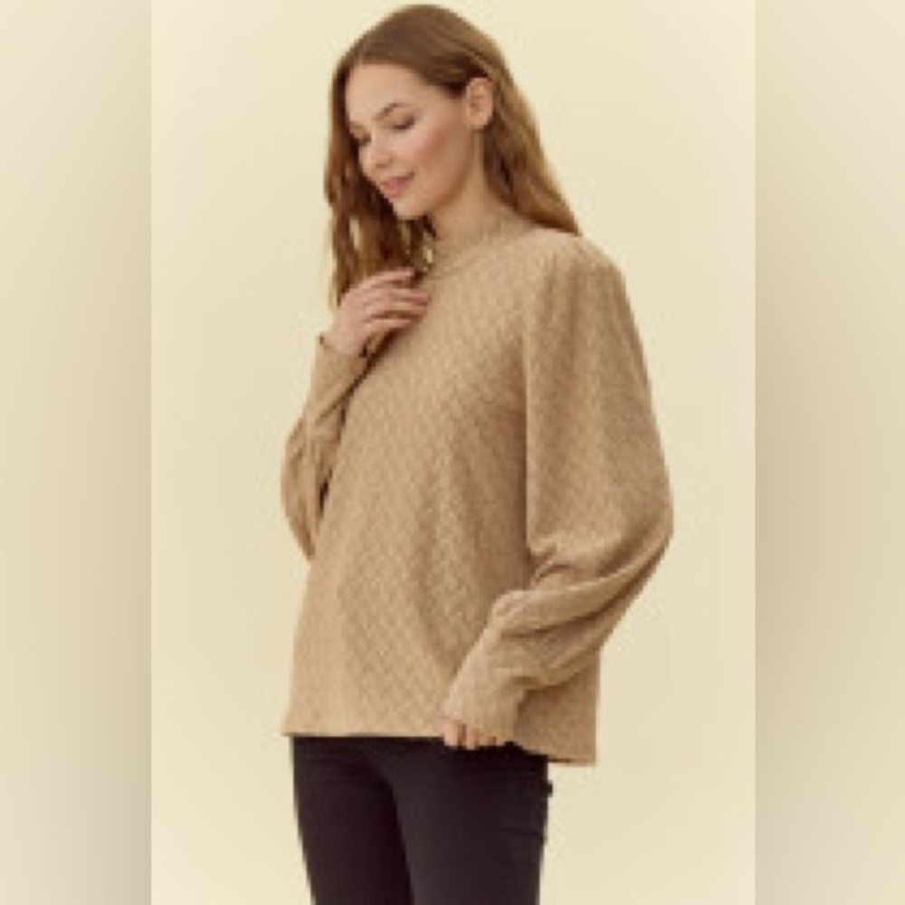 JODIFL Tan Textured High-Neck Long Sleeve Top - Picture 2 of 4